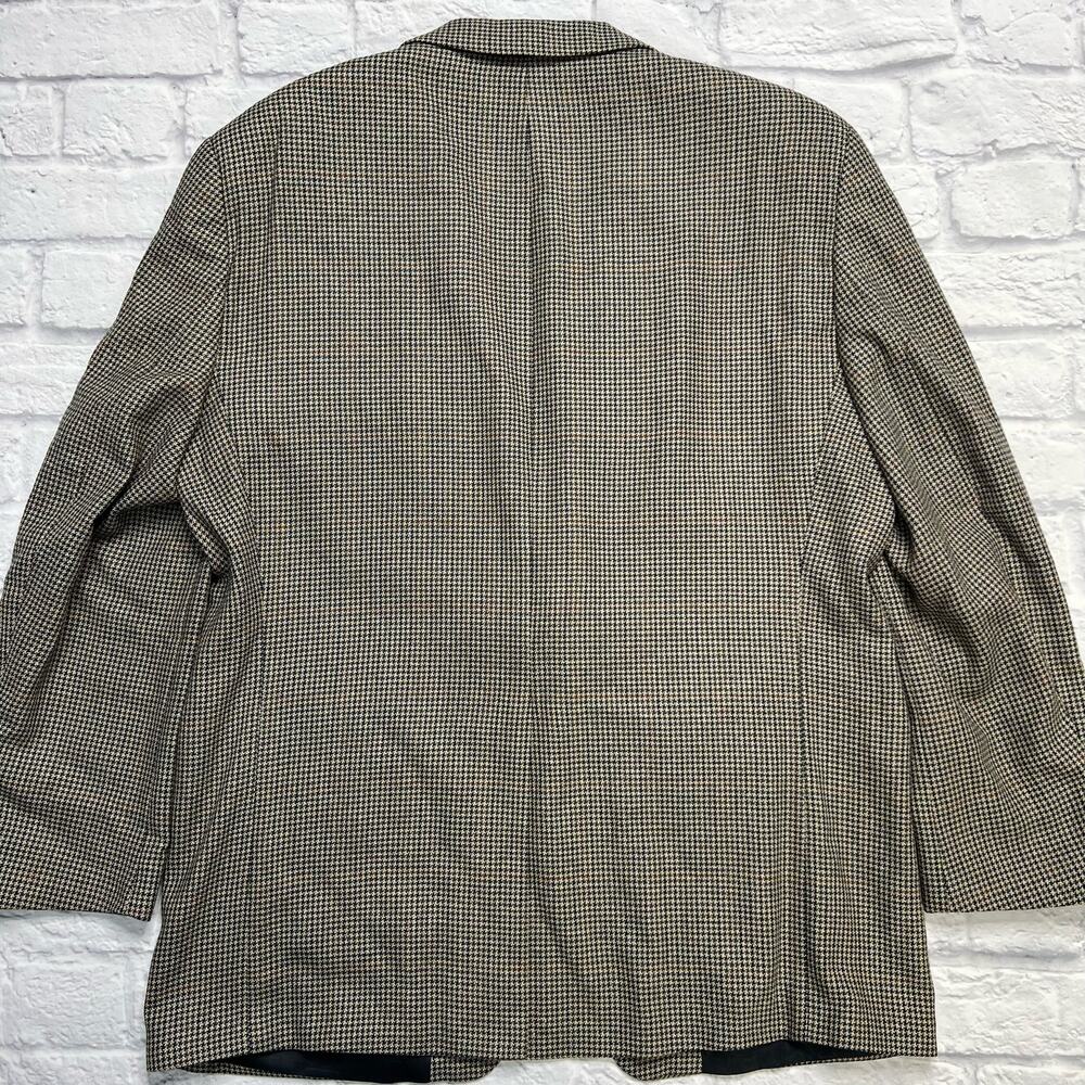 Chaps Ralph Lauren Mens Tan Navy Blue Houndstooth Blazer Size 44R Wool Silk - Picture 5 of 5